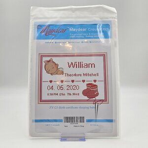 Maydear Birth Certificate Sleeping Baby Cross Stitch Kit Pre-Printed Fabric